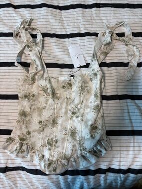 Sage Floral Tie-Shoulder Corset Camisole